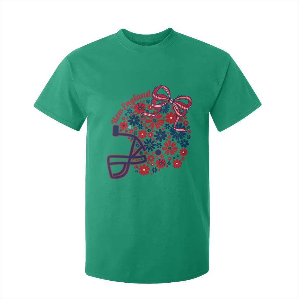 New England Game Day Sports Fan T Shirt For Kid Floral Football Helmet With Bow