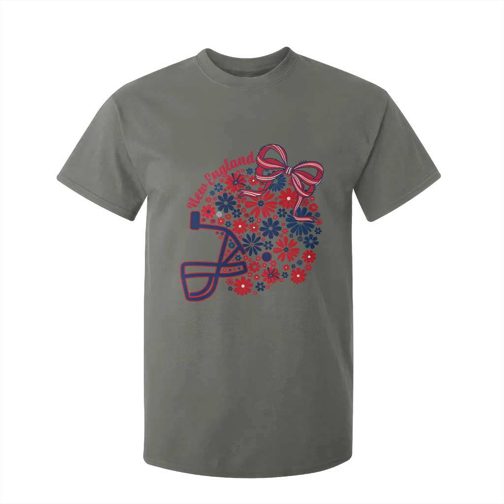 New England Game Day Sports Fan T Shirt For Kid Floral Football Helmet With Bow