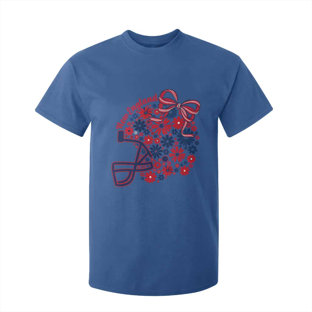 New England Game Day Sports Fan T Shirt For Kid Floral Football Helmet With Bow TS12 Royal Blue Print Your Wear