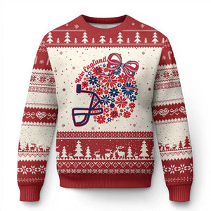 New England Game Day Sports Fan Ugly Christmas Sweater Floral Football Helmet With Bow