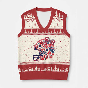 New England Game Day Sports Fan V-Neck Knit Sweater Vest Floral Football Helmet With Bow