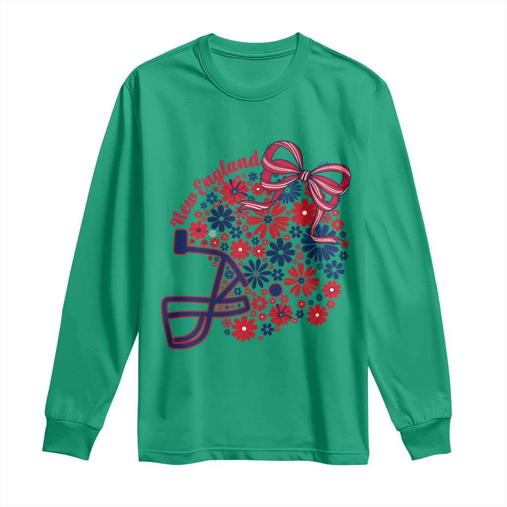 New England Game Day Sports Fan Long Sleeve Shirt Floral Football Helmet With Bow