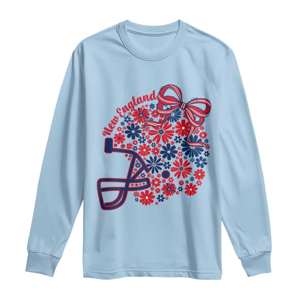 New England Game Day Sports Fan Long Sleeve Shirt Floral Football Helmet With Bow