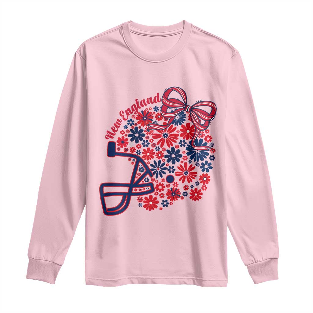 New England Game Day Sports Fan Long Sleeve Shirt Floral Football Helmet With Bow