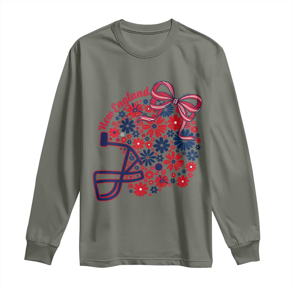New England Game Day Sports Fan Long Sleeve Shirt Floral Football Helmet With Bow