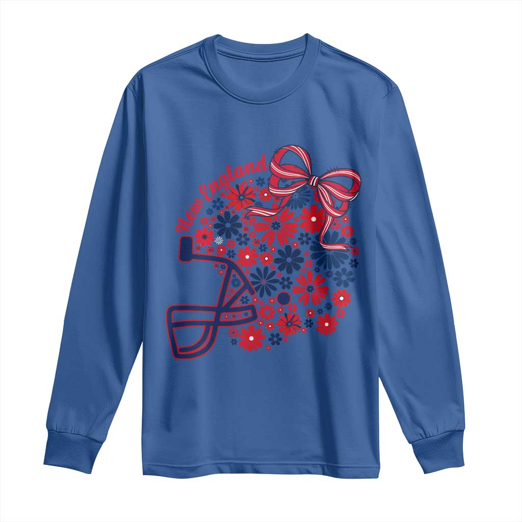 New England Game Day Sports Fan Long Sleeve Shirt Floral Football Helmet With Bow TS12 Royal Blue Print Your Wear