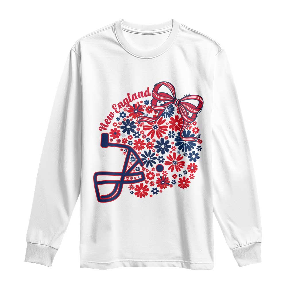 New England Game Day Sports Fan Long Sleeve Shirt Floral Football Helmet With Bow