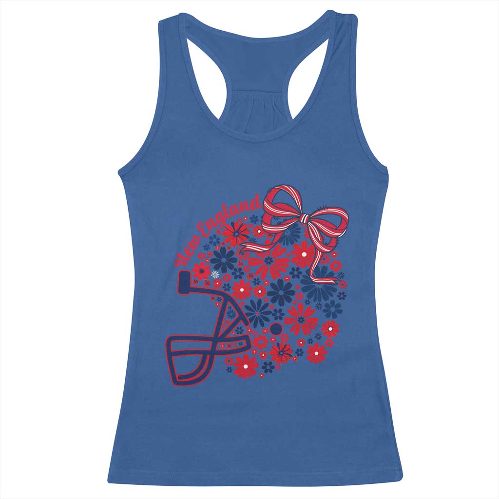 New England Game Day Sports Fan Racerback Tank Top Floral Football Helmet With Bow TS12 Royal Blue Print Your Wear