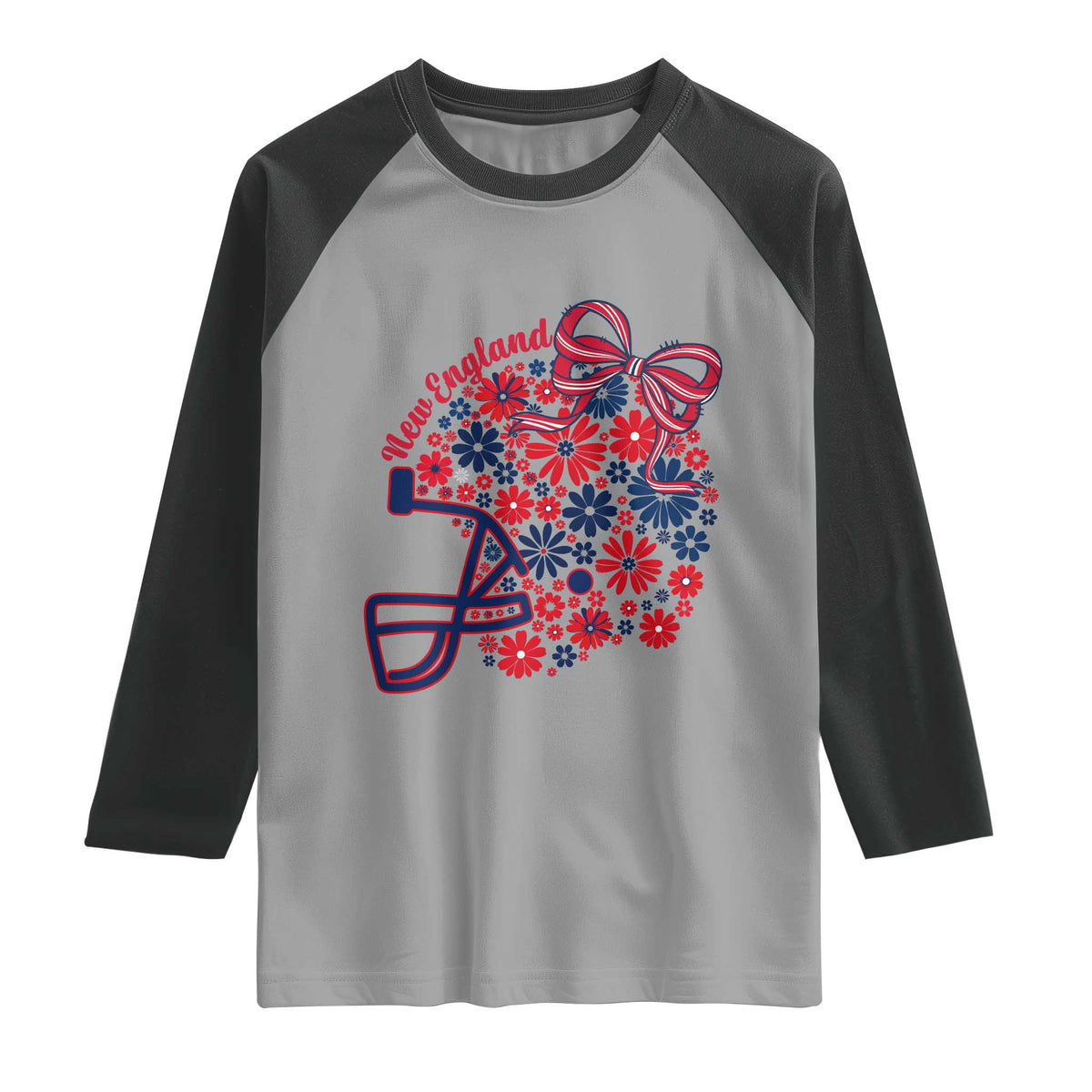 New England Game Day Sports Fan Raglan Shirt Floral Football Helmet With Bow