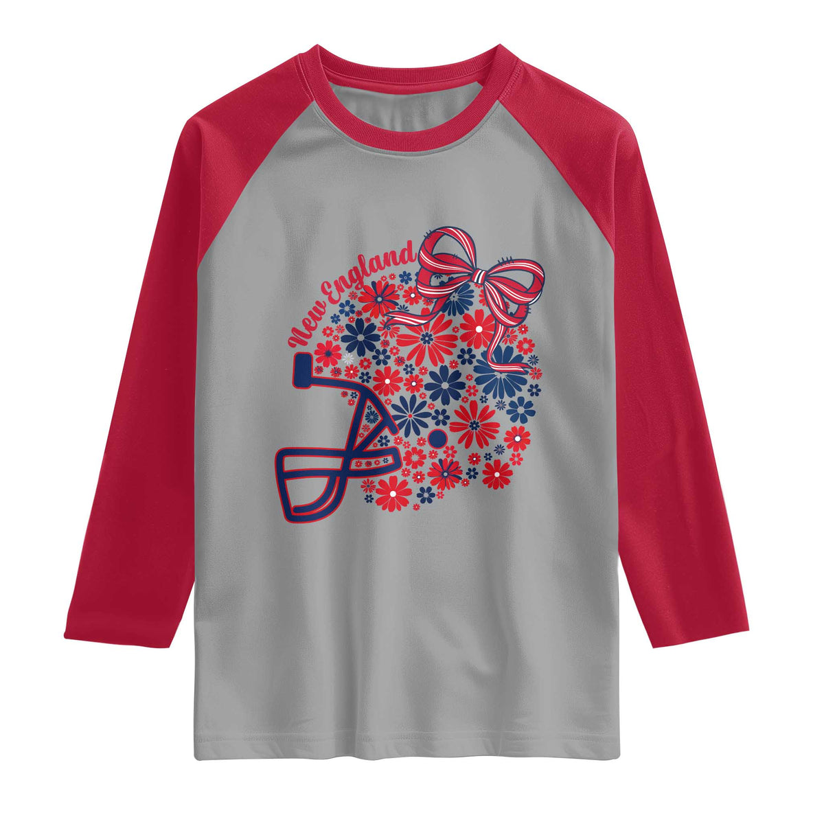 New England Game Day Sports Fan Raglan Shirt Floral Football Helmet With Bow
