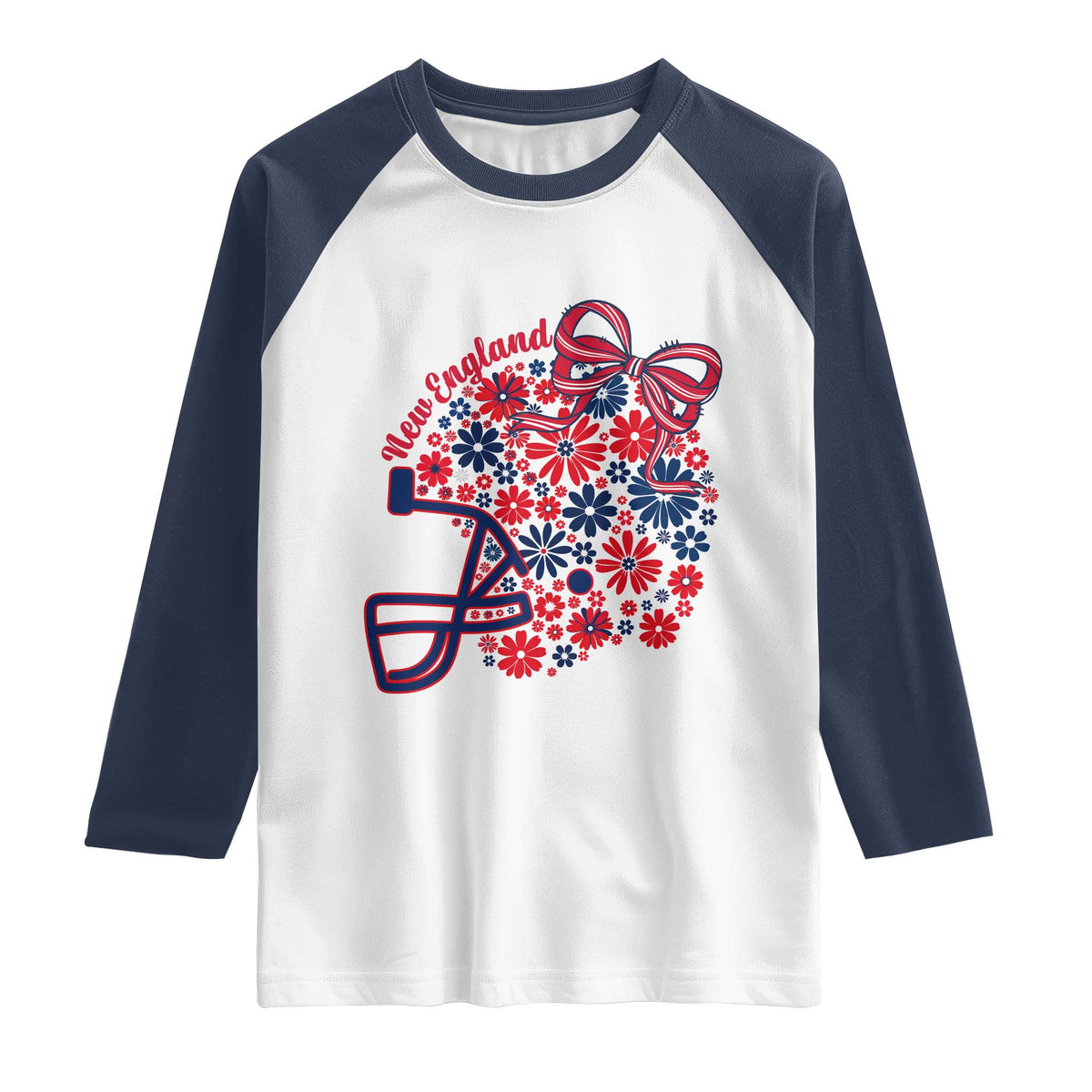 New England Game Day Sports Fan Raglan Shirt Floral Football Helmet With Bow