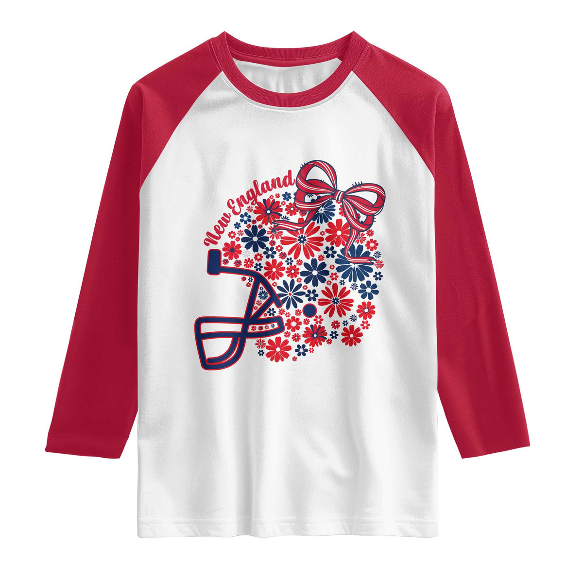 New England Game Day Sports Fan Raglan Shirt Floral Football Helmet With Bow