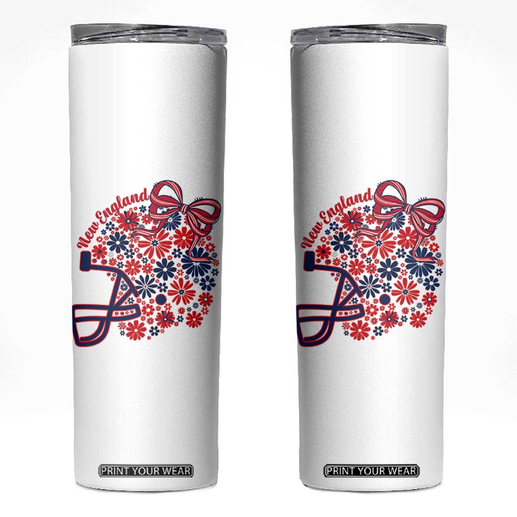 New England Game Day Sports Fan Skinny Tumbler Floral Football Helmet With Bow TS12 White Print Your Wear