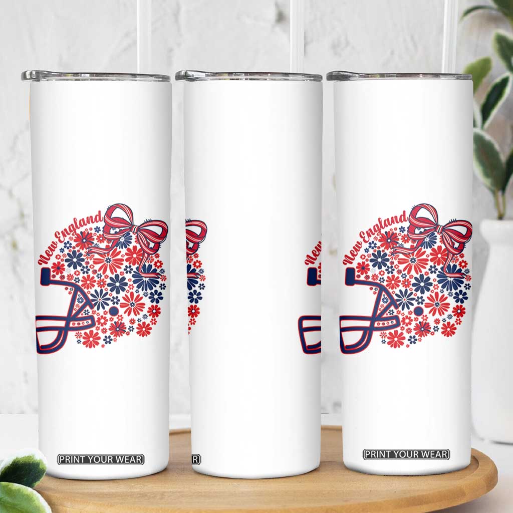 New England Game Day Sports Fan Skinny Tumbler Floral Football Helmet With Bow