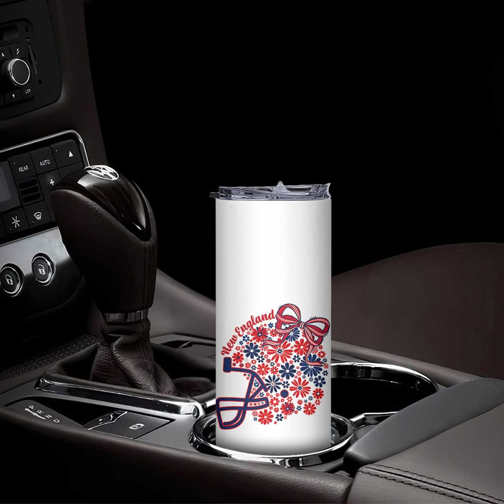 New England Game Day Sports Fan Skinny Tumbler Floral Football Helmet With Bow