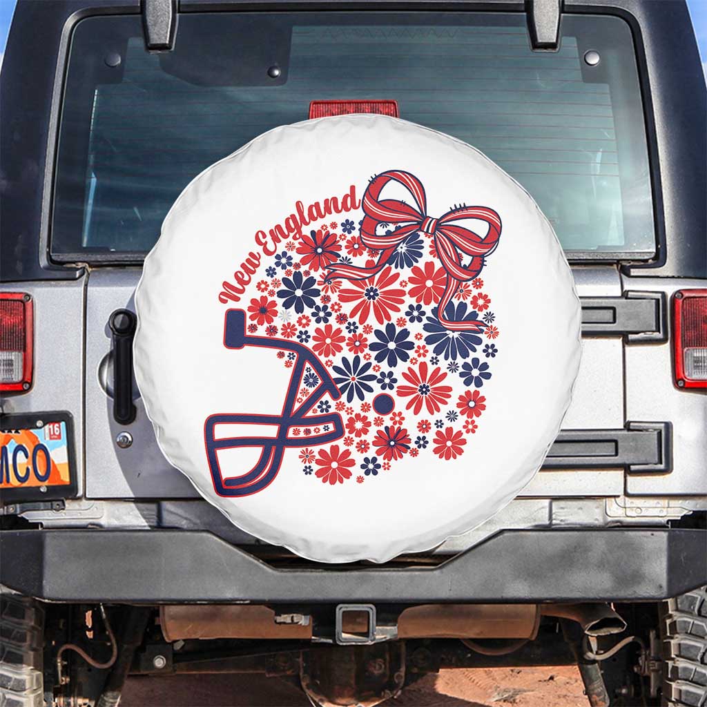 New England Game Day Sports Fan Spare Tire Cover Floral Football Helmet With Bow TS12 No hole White Print Your Wear
