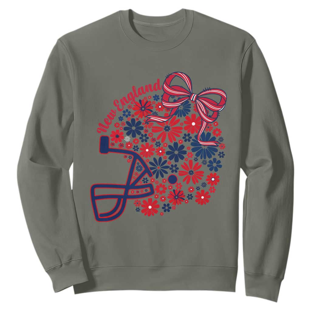 New England Game Day Sports Fan Sweatshirt Floral Football Helmet With Bow