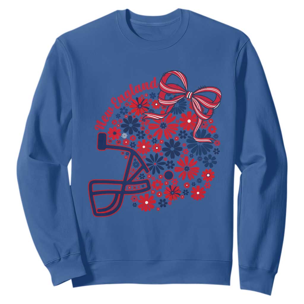 New England Game Day Sports Fan Sweatshirt Floral Football Helmet With Bow TS12 Royal Blue Print Your Wear