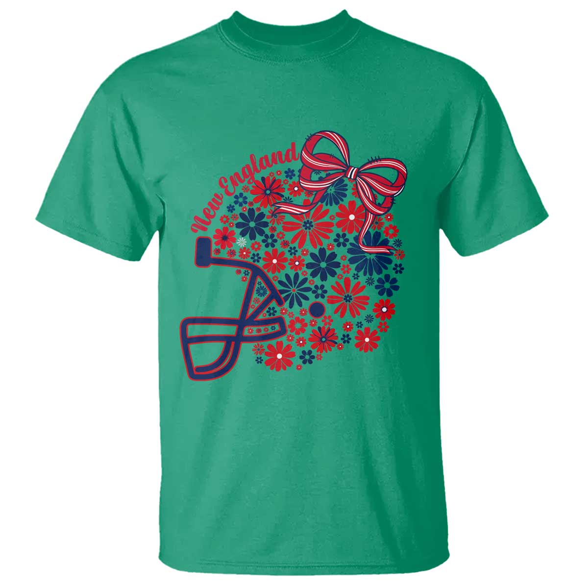 New England Game Day Sports Fan T Shirt Floral Football Helmet With Bow