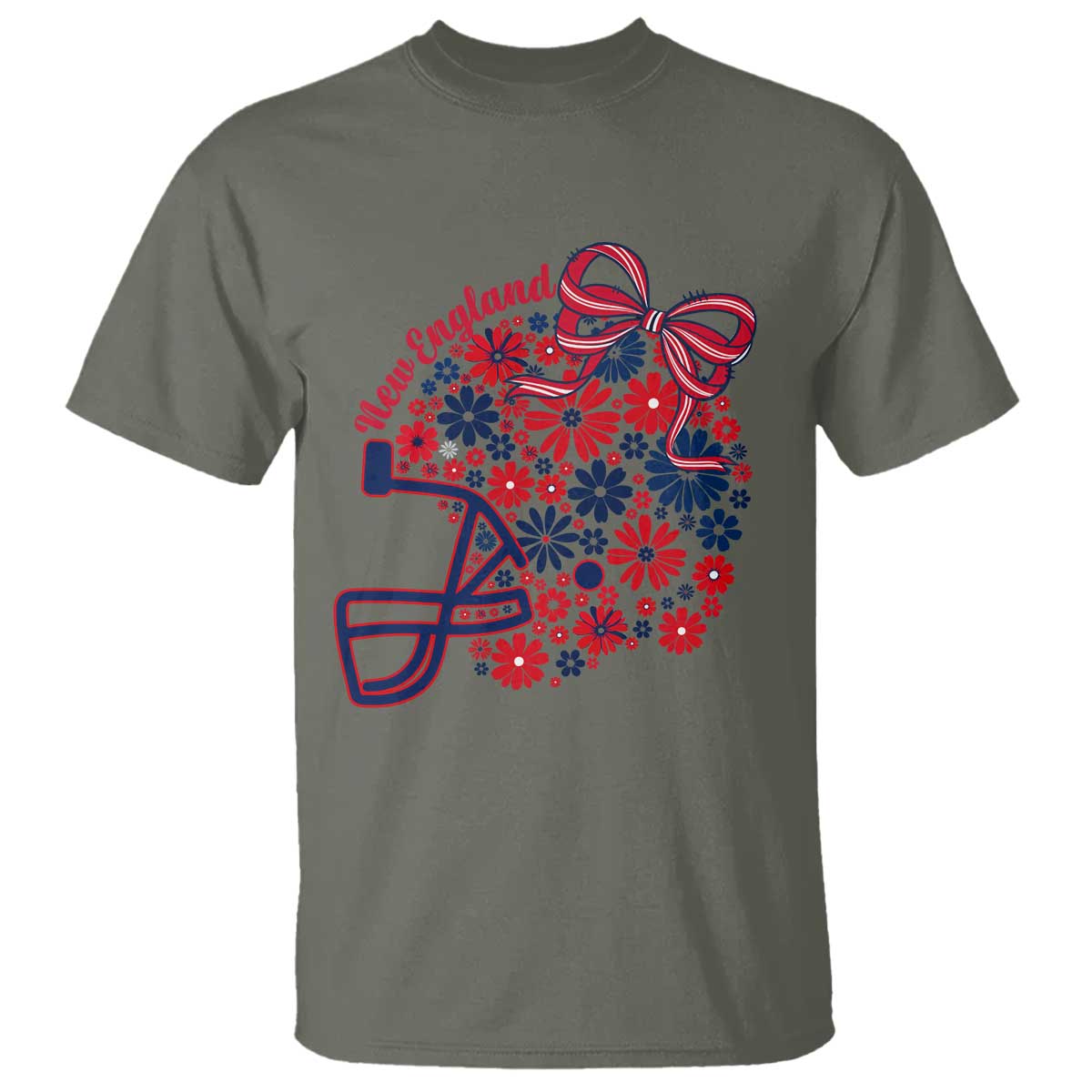 New England Game Day Sports Fan T Shirt Floral Football Helmet With Bow