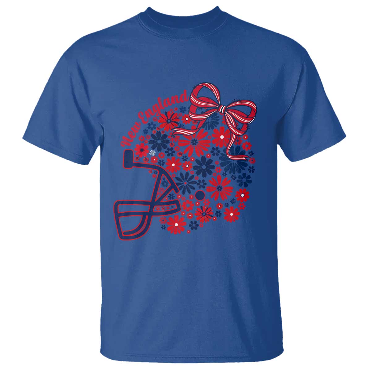 New England Game Day Sports Fan T Shirt Floral Football Helmet With Bow TS12 Royal Blue Print Your Wear