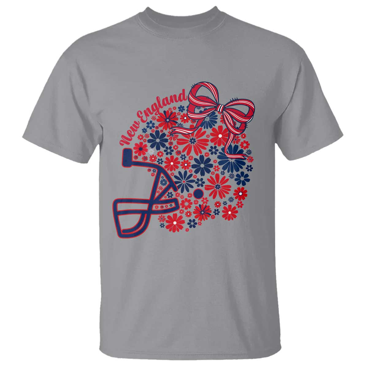 New England Game Day Sports Fan T Shirt Floral Football Helmet With Bow