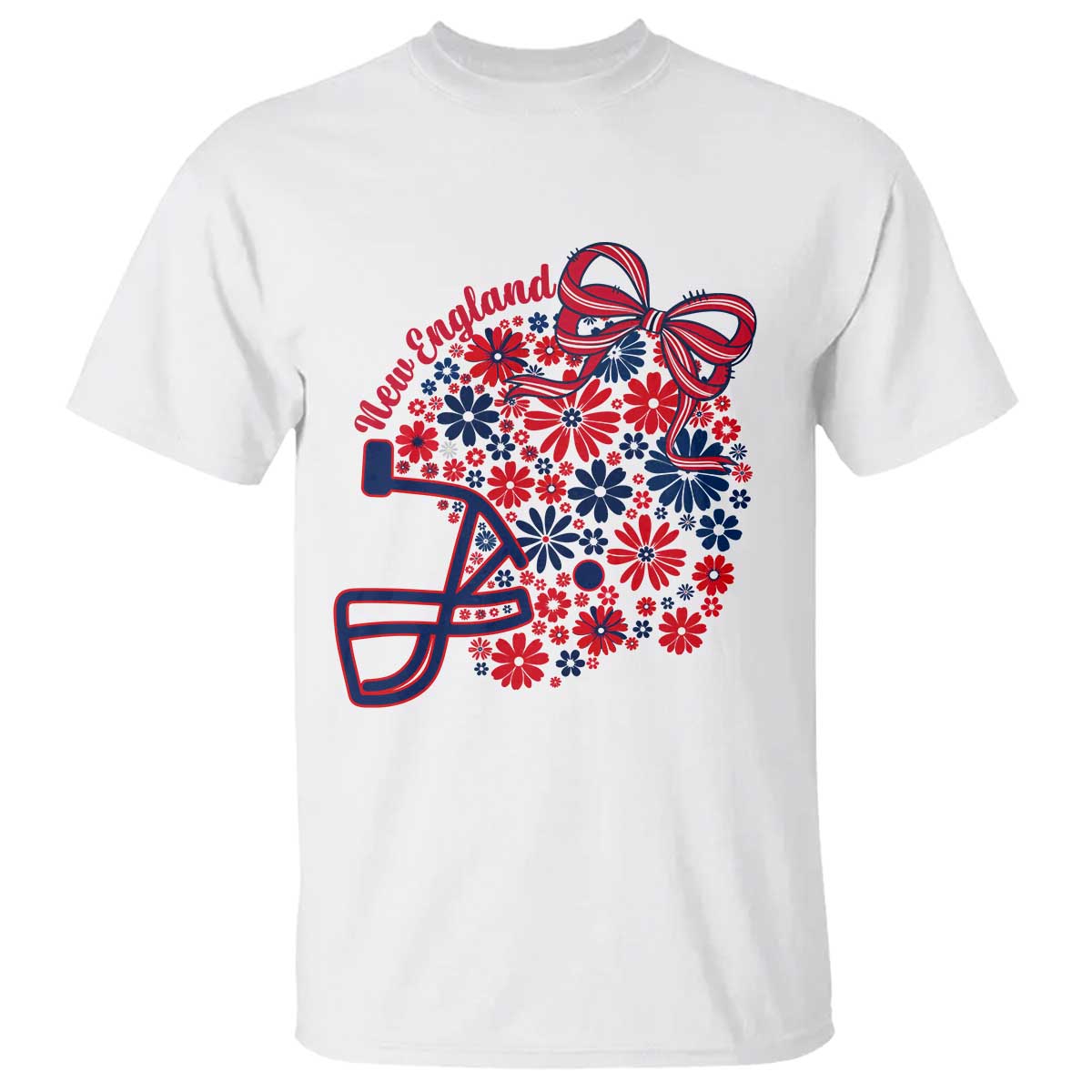 New England Game Day Sports Fan T Shirt Floral Football Helmet With Bow