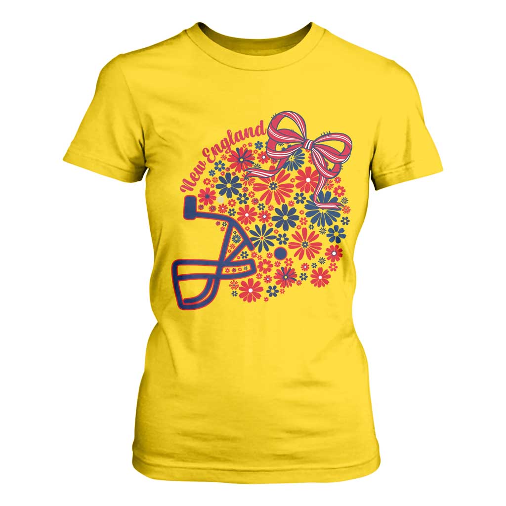 New England Game Day Sports Fan T Shirt For Women Floral Football Helmet With Bow