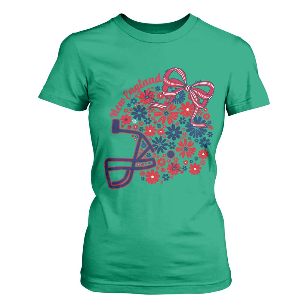 New England Game Day Sports Fan T Shirt For Women Floral Football Helmet With Bow