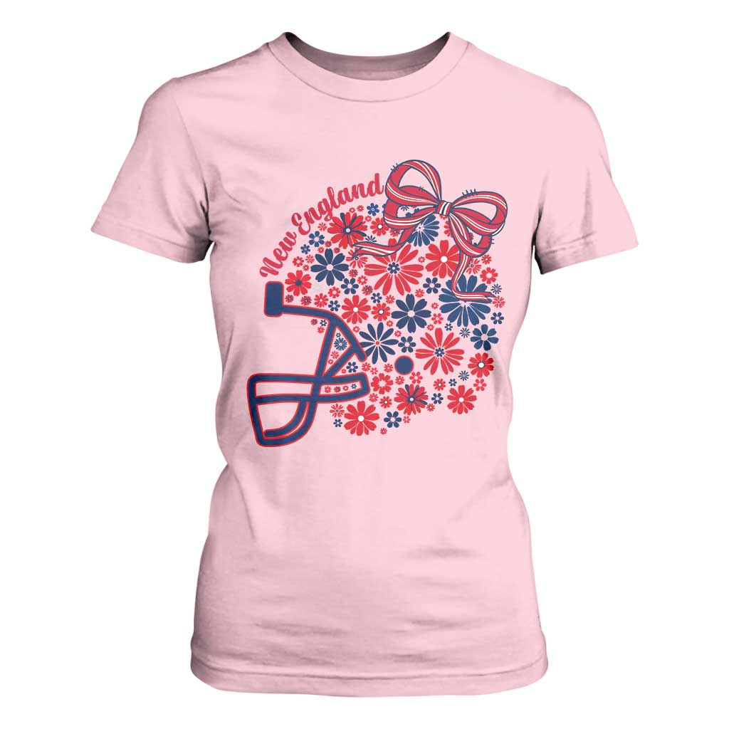 New England Game Day Sports Fan T Shirt For Women Floral Football Helmet With Bow
