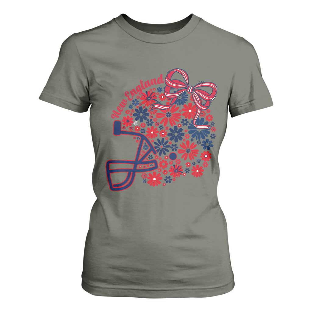 New England Game Day Sports Fan T Shirt For Women Floral Football Helmet With Bow