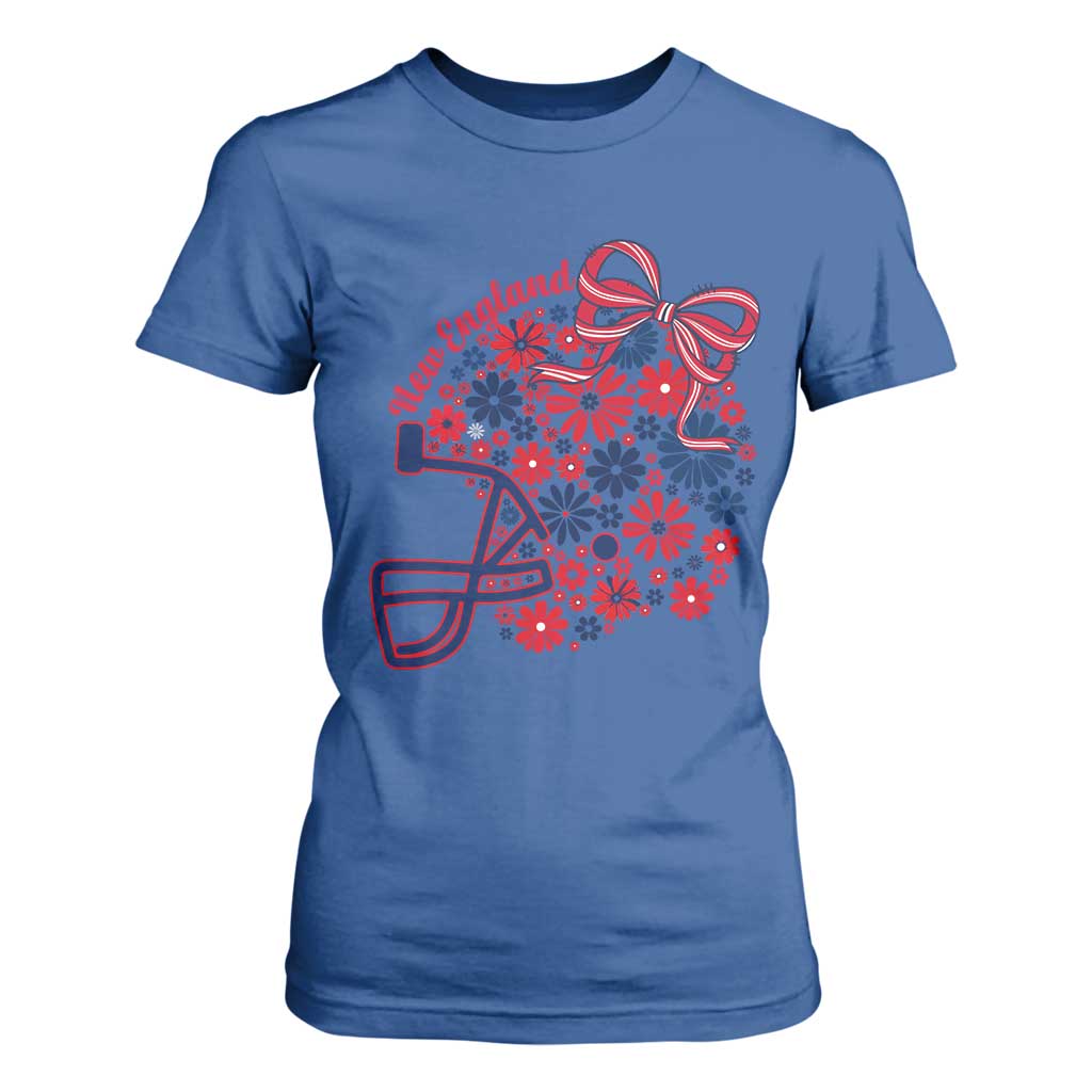 New England Game Day Sports Fan T Shirt For Women Floral Football Helmet With Bow TS12 Royal Blue Print Your Wear