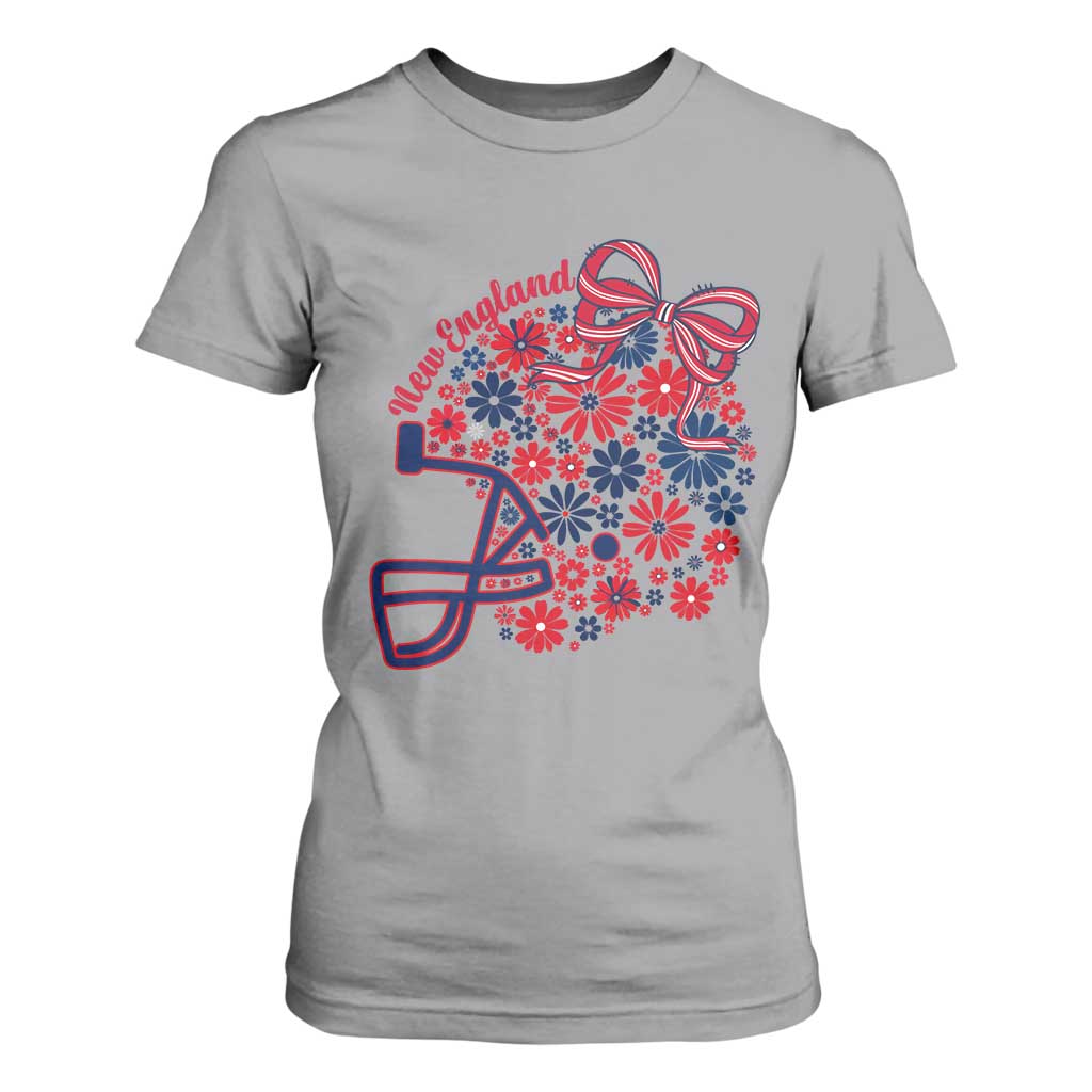 New England Game Day Sports Fan T Shirt For Women Floral Football Helmet With Bow