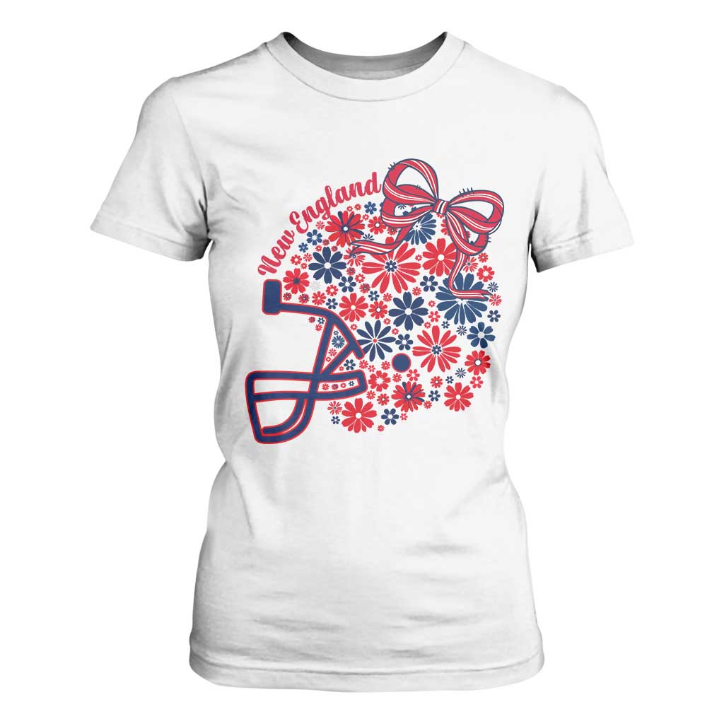 New England Game Day Sports Fan T Shirt For Women Floral Football Helmet With Bow
