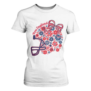 New England Game Day Sports Fan T Shirt For Women Floral Football Helmet With Bow