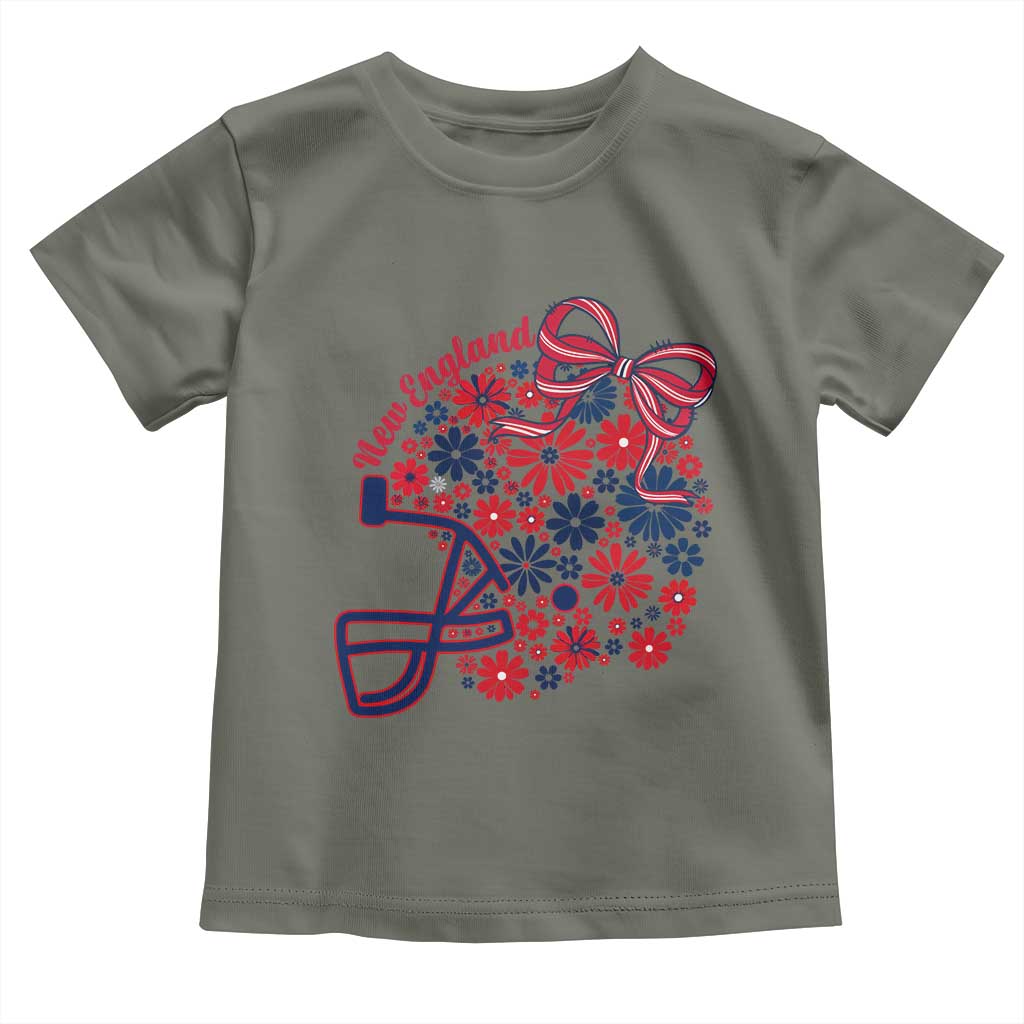 New England Game Day Sports Fan Toddler T Shirt Floral Football Helmet With Bow