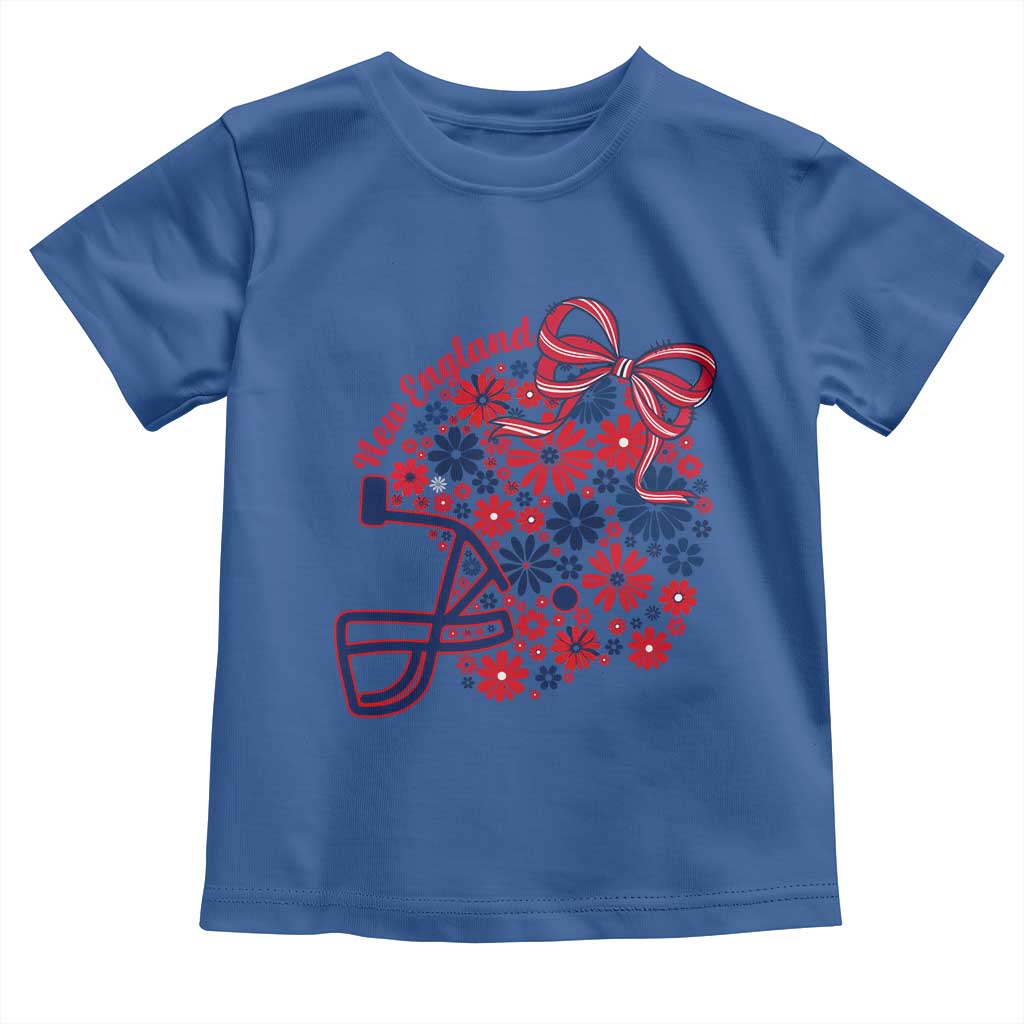 New England Game Day Sports Fan Toddler T Shirt Floral Football Helmet With Bow TS12 Royal Blue Print Your Wear