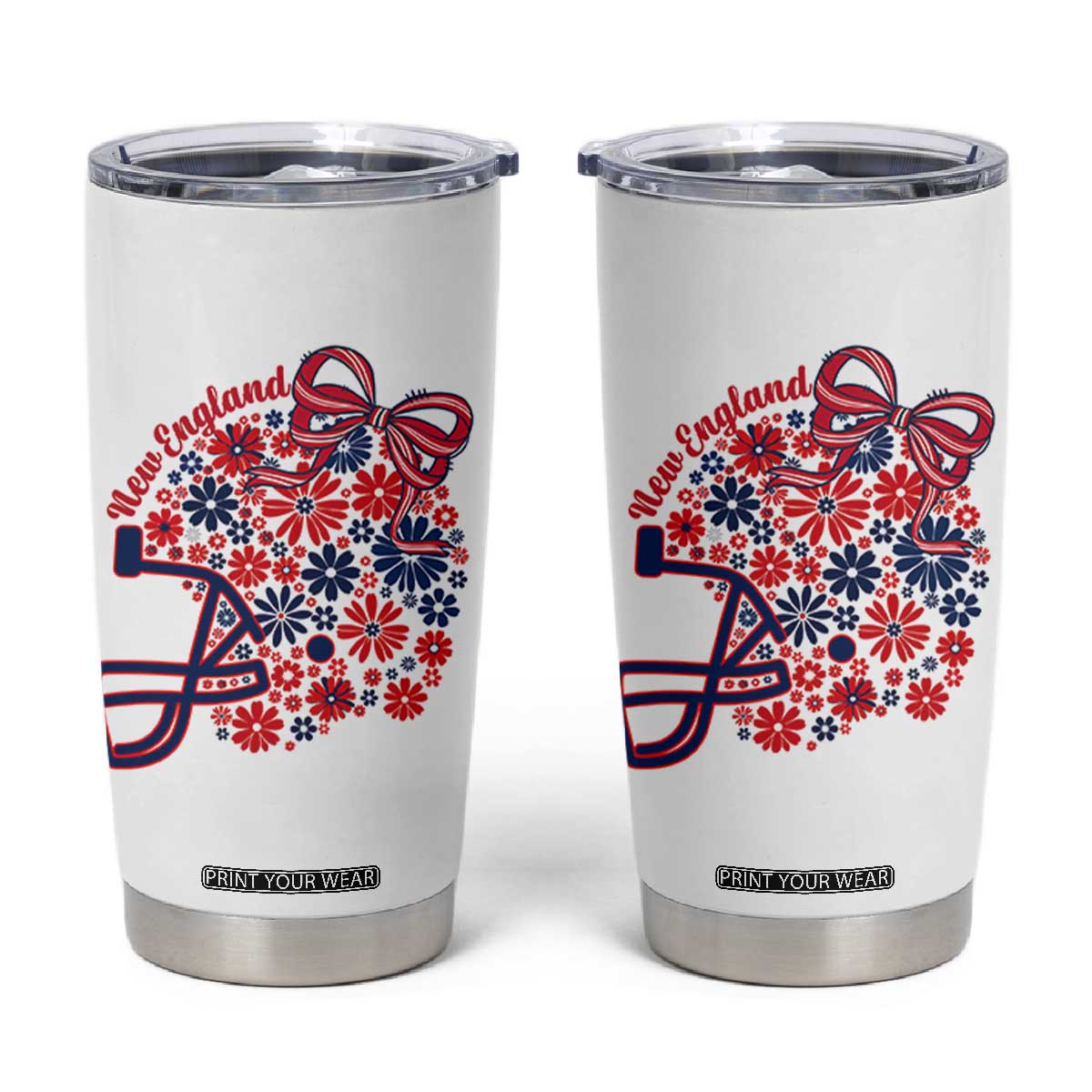 New England Game Day Sports Fan Tumbler Cup Floral Football Helmet With Bow TS12 White Print Your Wear