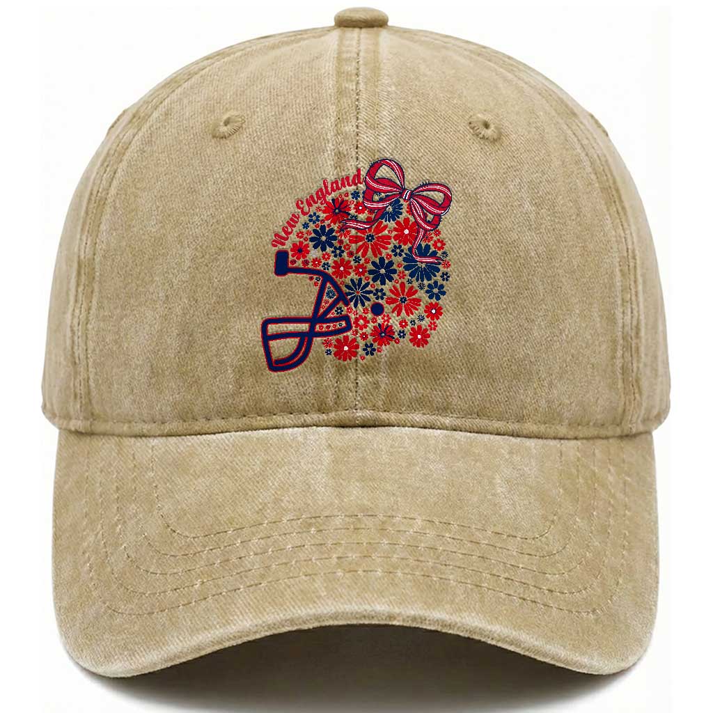 New England Game Day Sports Fan Washed Cotton Baseball Cap Floral Football Helmet With Bow TS12 Print Your Wear