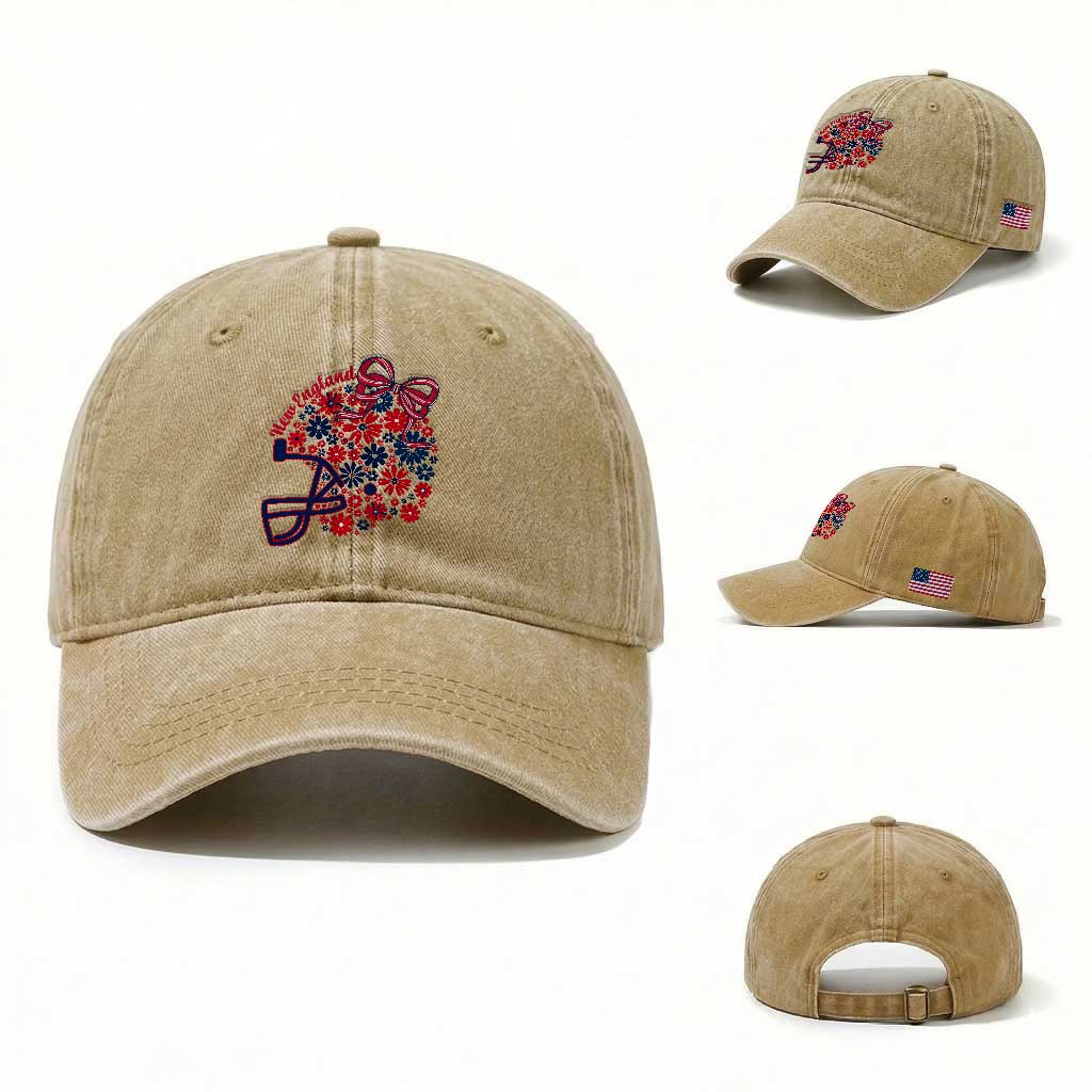 New England Game Day Sports Fan Washed Cotton Baseball Cap Floral Football Helmet With Bow