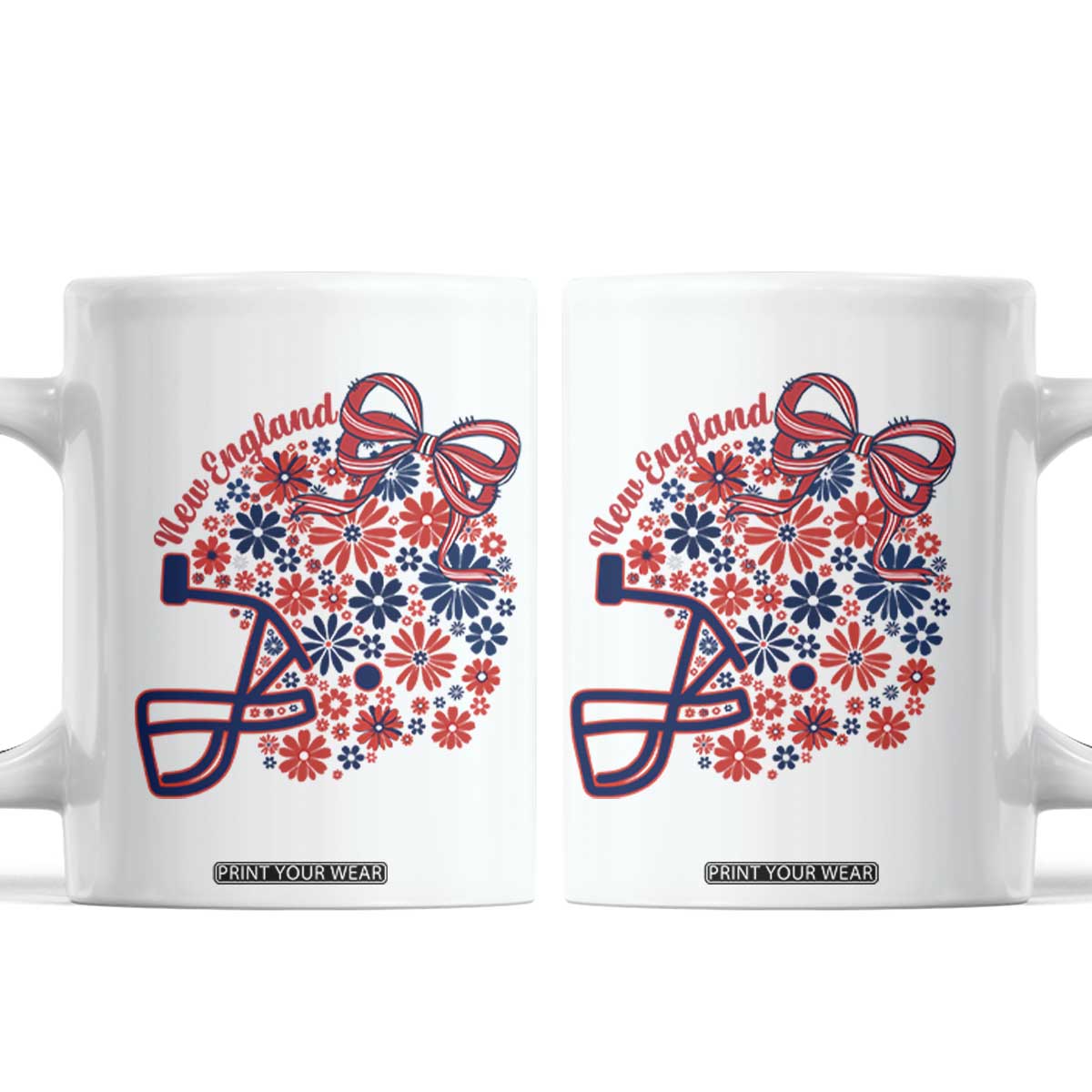 New England Game Day Sports Fan Coffee Mug Floral Football Helmet With Bow TS12 White Print Your Wear