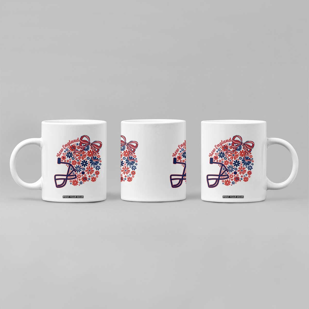 New England Game Day Sports Fan Coffee Mug Floral Football Helmet With Bow