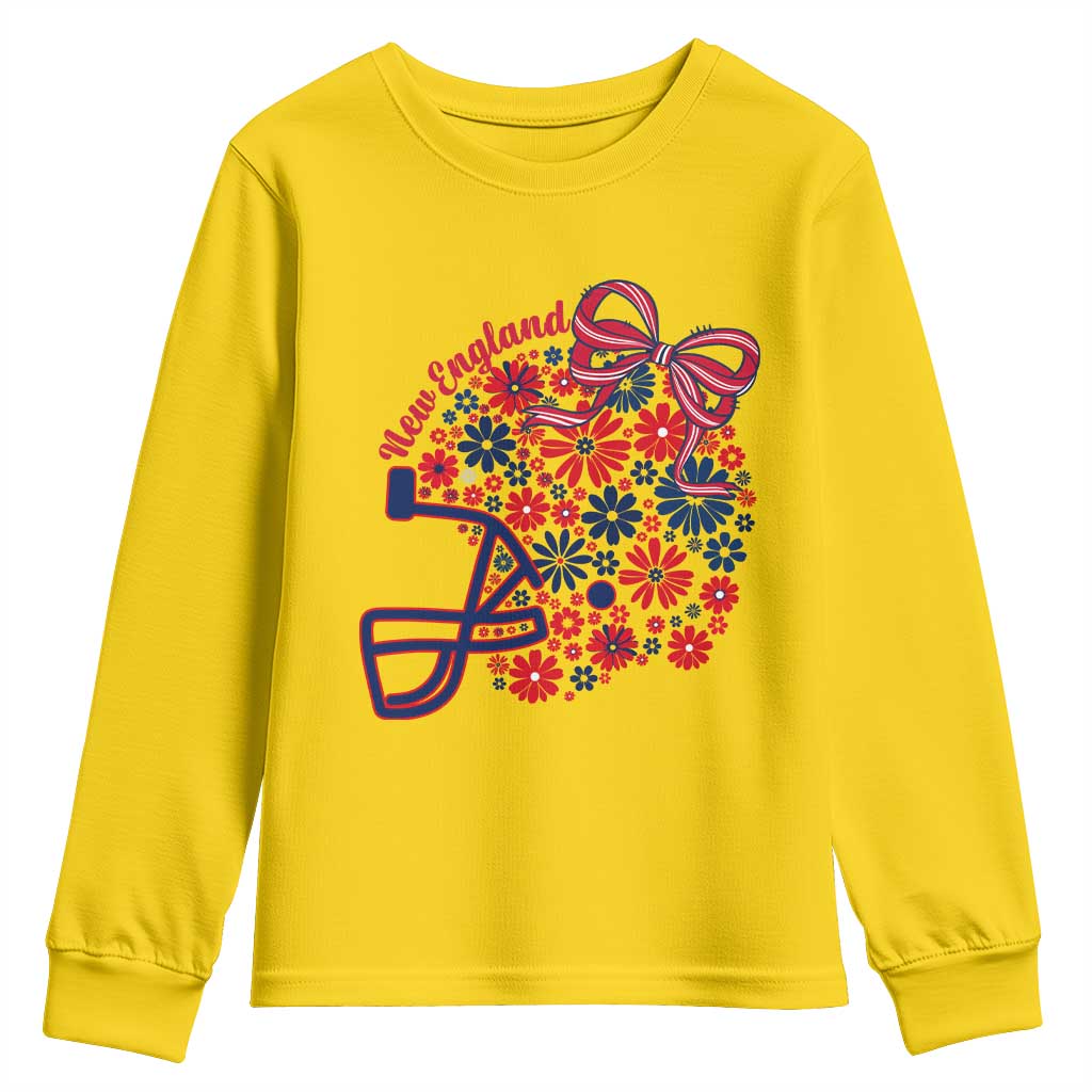 New England Game Day Sports Fan Youth Sweatshirt Floral Football Helmet With Bow