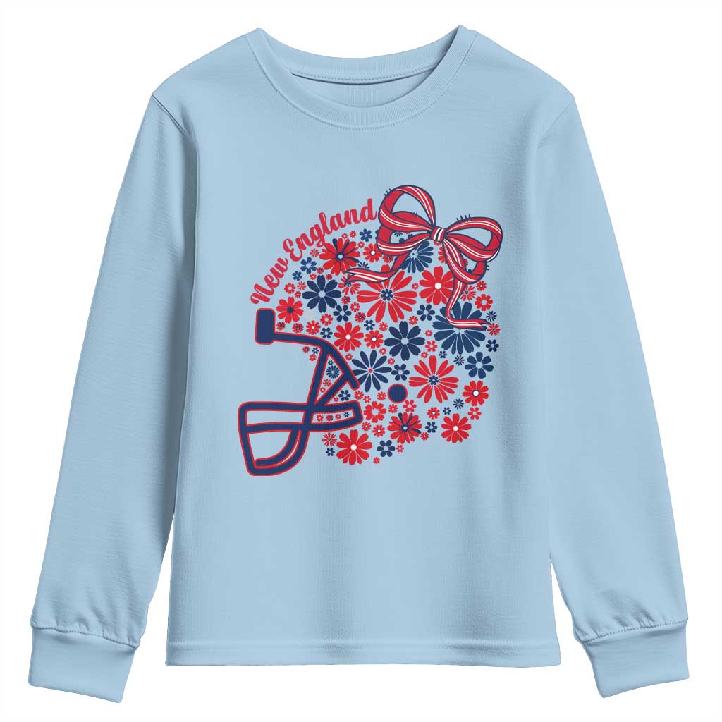 New England Game Day Sports Fan Youth Sweatshirt Floral Football Helmet With Bow