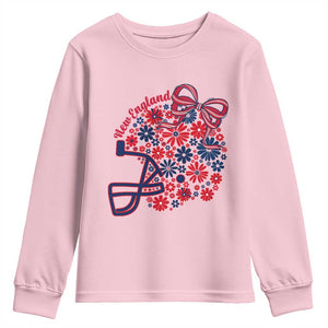 New England Game Day Sports Fan Youth Sweatshirt Floral Football Helmet With Bow