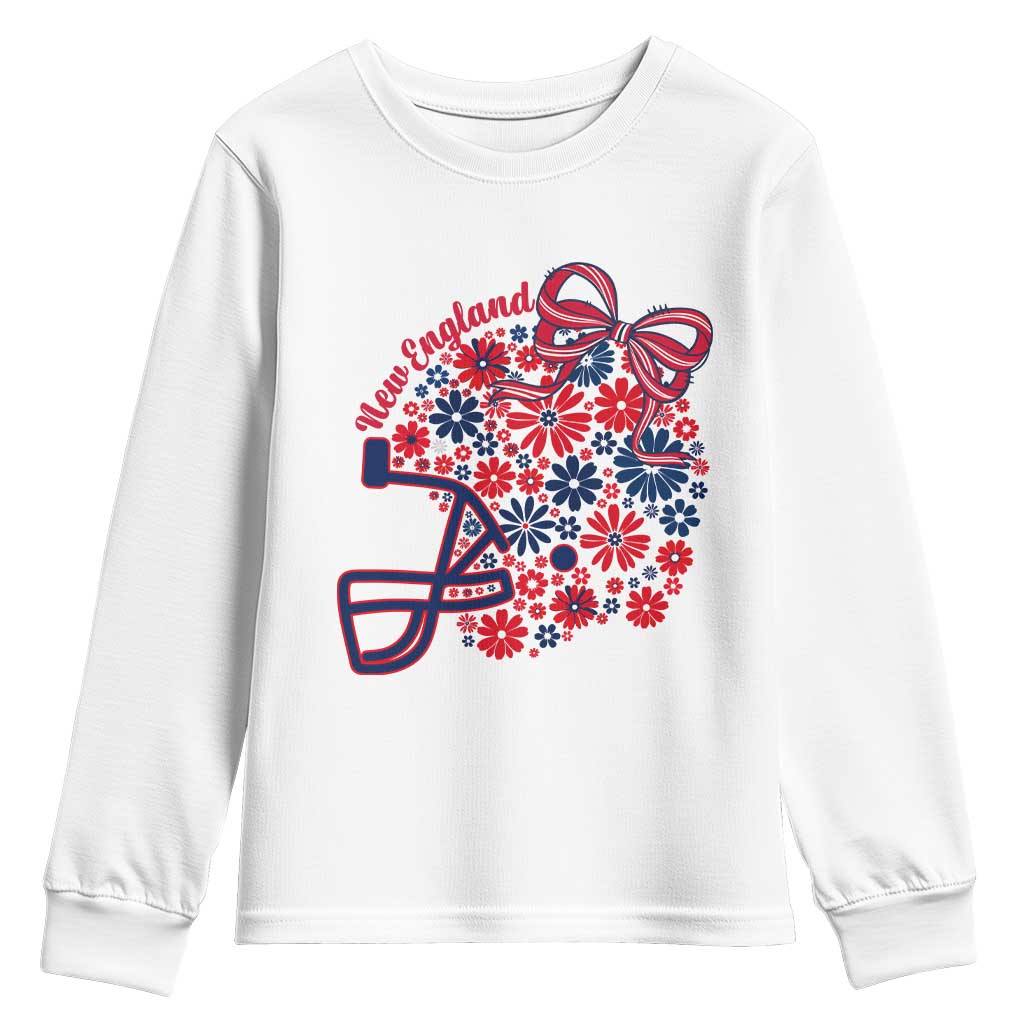 New England Game Day Sports Fan Youth Sweatshirt Floral Football Helmet With Bow