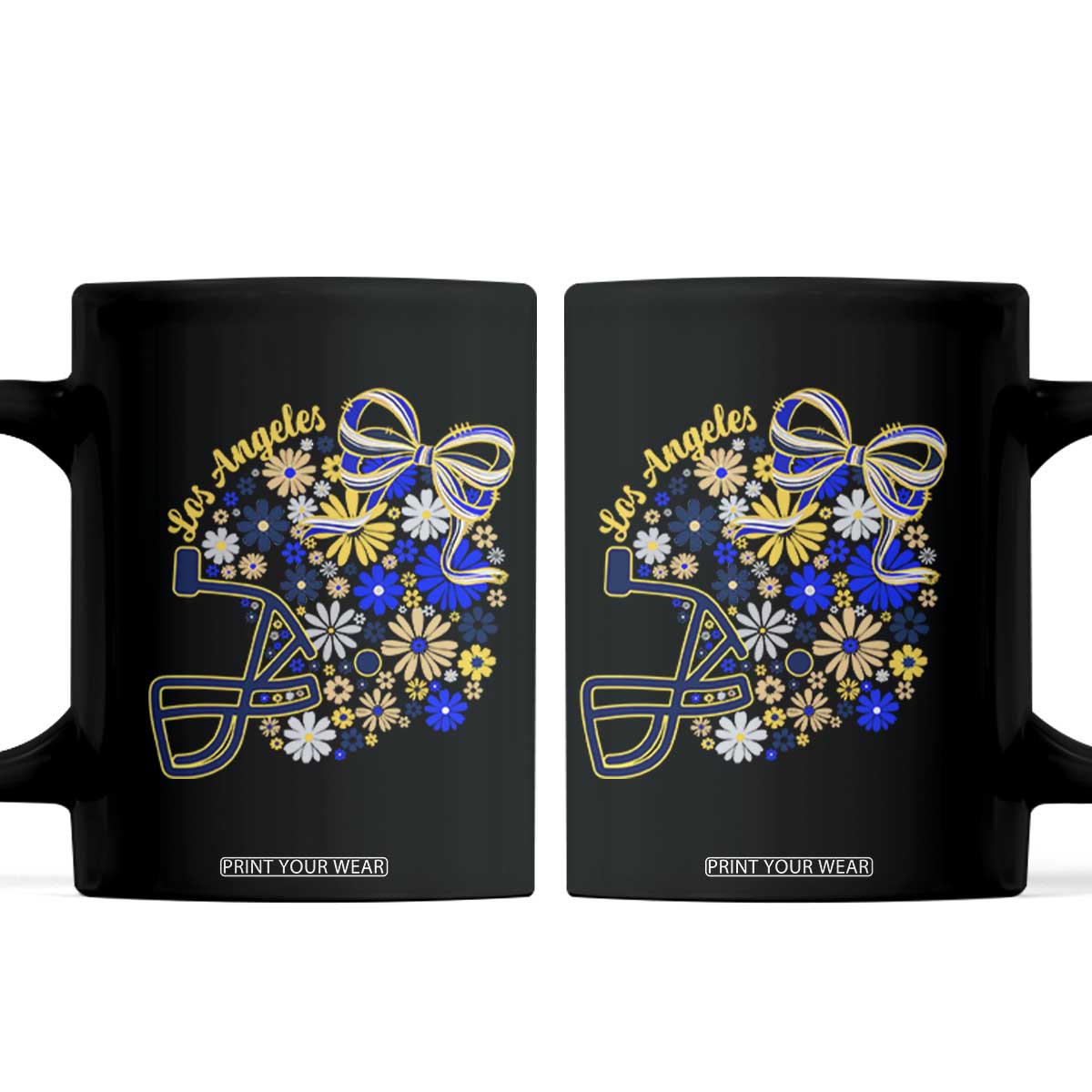 Los Angeles Game Day Sports Fan Coffee Mug Floral Football Helmet With Bow TS12 Black Print Your Wear