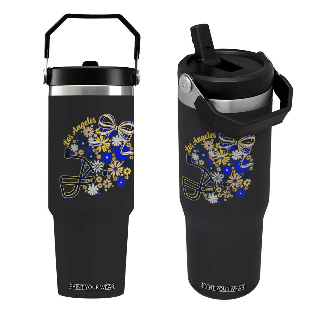 Los Angeles Game Day Sports Fan Flip Straw Tumbler Floral Football Helmet With Bow TS12 One Size: 30 oz Black Print Your Wear
