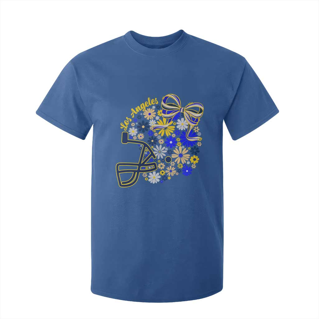 Los Angeles Game Day Sports Fan T Shirt For Kid Floral Football Helmet With Bow TS12 Royal Blue Print Your Wear