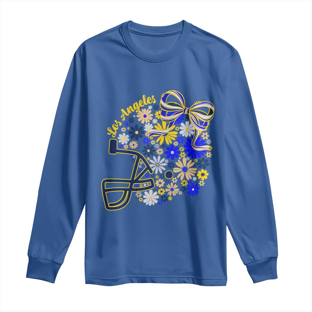 Los Angeles Game Day Sports Fan Long Sleeve Shirt Floral Football Helmet With Bow TS12 Royal Blue Print Your Wear